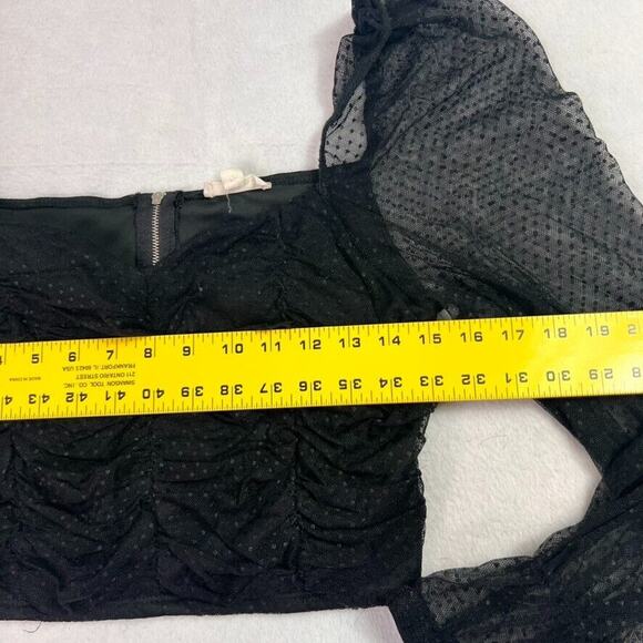 Chocolate USA Top Womens Medium Ruched Crop Sweetheart Neck Mesh Bell Sleeve - Picture 4 of 8